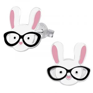 pendientes de plata con conejo con gafas