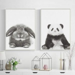 decoración de pared canvas de conejo y oso panda